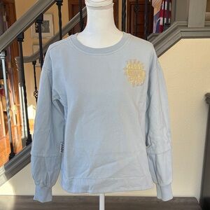 Ganni Sky Blue Sweatshirt with Golden Yellow “Ganni Love Club” Logo Size Small